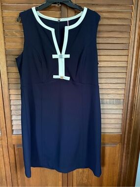 Tommy Hilfiger Navy Sheath Dress with White Trim